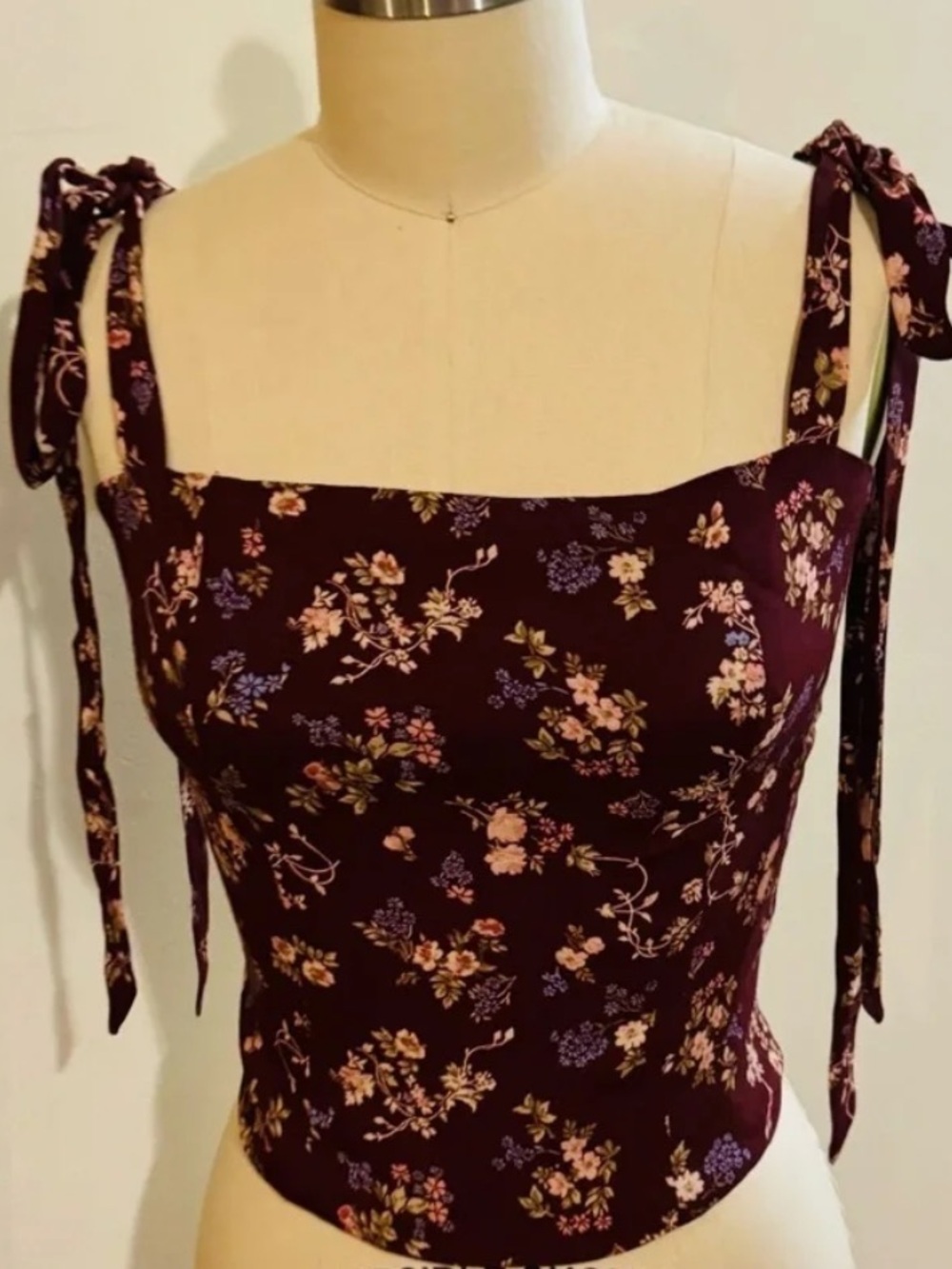 Reformation Plum Floral Tie-Shoulder Square Neck Camisole